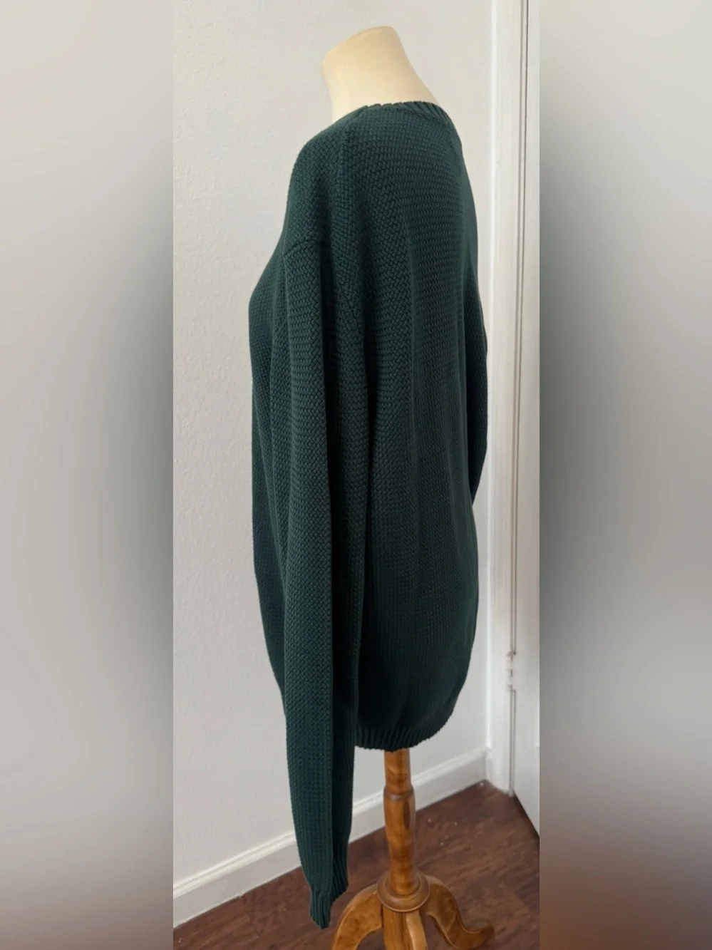 J.Crew Basket Stitch Cotton Crewneck Sweater Green Textured Knit Coastal XL